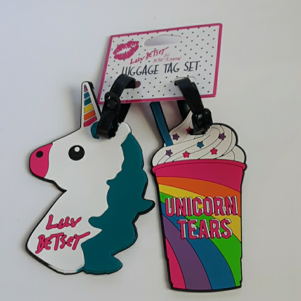 Set Betsey Johnson luggage tags Unicorn/ Milkshake